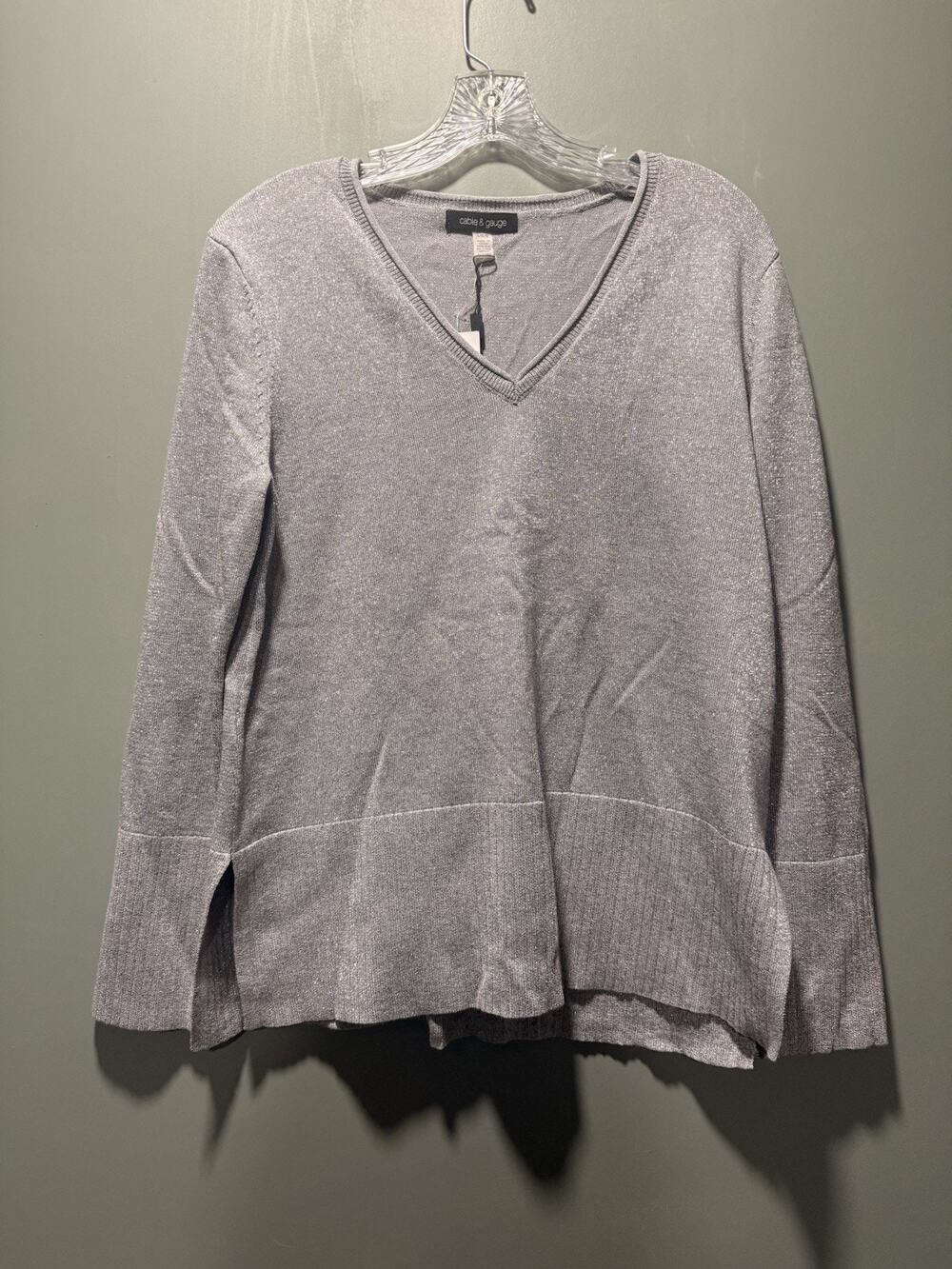 Cable & Gauge Women’s Tunic Sweater Silver Sparkles Large Pullover